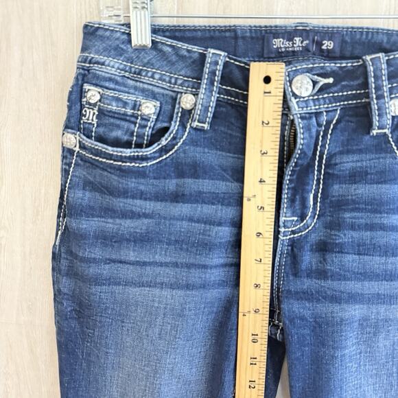 Miss Me Jeans Women 29 Floral Swirl Horseshoe Bling Pocket Mid Rise Boot Cut - Picture 12 of 16